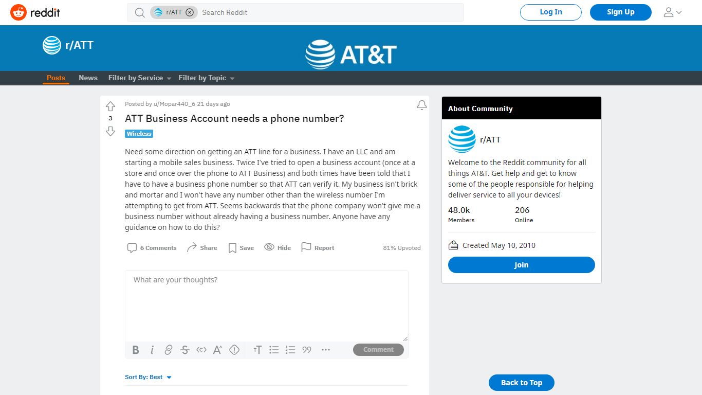 ATT Business Account needs a phone number? : ATT